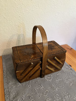Old wooden, split-level sewing box