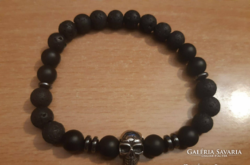 Skull bracelet matte onyx mineral bracelet