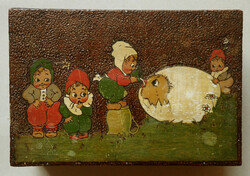 Old retro vintage handmade painted marked engraved fairy tale character wooden box wooden box fairy tale box