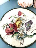 Art Nouveau, flower-decorated faience tray, coaster