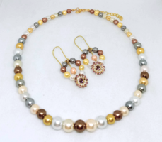 Colorful tekla pearl necklace and earring set with crystal pendant 106