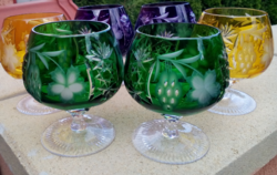 Ajka crystal colored glass set grape patterned crystal glass set