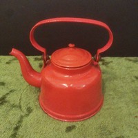 Lampart red enamel teapot.
