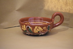 Folk ceramic bowl with one ear - 13 cm diameter