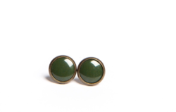 Tiny blue - forest green mini fire enamel plug-in dot earrings