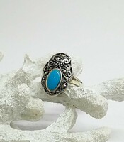 Silver ring with turquoise and marcasite stone size 53