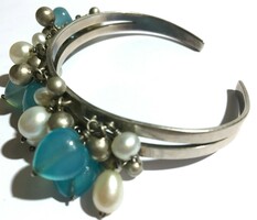33.44 G silver bracelet beads turquoise blue heart jewels decorated with Hungarian hallmark bracelet