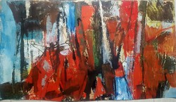 Sarkantyú Simon - Mementó (vörös háttérrel) 88 x 120 cm olaj, papír