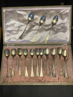 Silver spoon set boxed set from the 1800s, 14 pieces