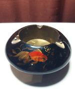 Old Vietnamese wooden ashtray with copper inlay