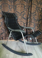 Modern black leather aluminum rocking chair, designer takeshi nii, chair 1950s