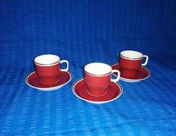 Hollóháza porcelain burgundy coffee cup with saucer for 3 (a16)