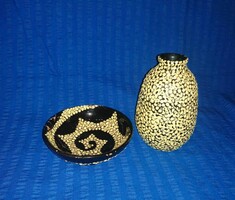 Gorka type industrial artist ceramic vase with small bowl (a16)