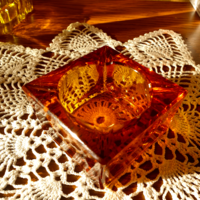 Amber crystal glass ashtray