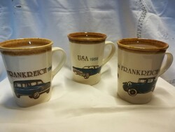 English glazed gardenia mug with a picture of vintage cars