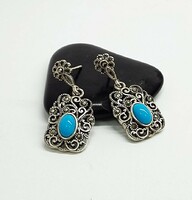 Silver dangling earrings with turquoise and marcasite stones