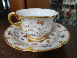 German, Germany Meissen gilded, flower patterned mocha cup set.