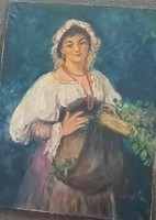 A virágárus lány - hatalmas antik  - jelzett  Mészáros - olaj / vászon festmény