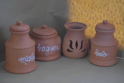 Rustic, natural, unglazed earthenware pots