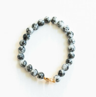 Last chance snowflake obsidian beaded bracelet with small turtle - mineral semi-precious stone jewelry