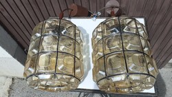 Glashütte limburg amber glass 2 vintage chandelier ceiling lamps