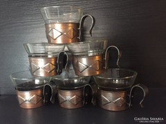 Metal cup holder with glass cup 6 pcs