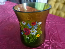 Green glass brandy glass with a spring flower pattern. He has!
