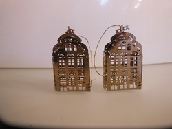 Christmas tree decoration - 2 pcs - copper !! - 1893 - Copy of house As - German - perfect
