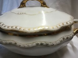 Old porcelain soup bowl+spout+sugar holder