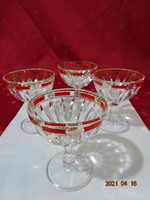 Glass goblet with stem, four pieces for sale, with red and gold decoration on the edge. He has!