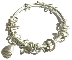 Silver craftsman unique bangle bracelet with pandora style charm decorations