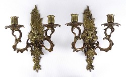 1R375 antique angel two-pronged bronze candlestick in pair