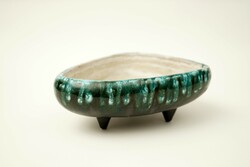 Retro ikebana ceramic bowl / mid century / triangular bowl / retro old / with three legs