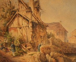 Unknown painter (19th century): romantic landscape with figures