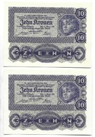 2 X 10 kroner kronen 1922 Austria unc tracking pair