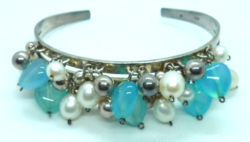 Hungarian hallmark bracelet decorated with silver bangle beads, turquoise blue heart gems