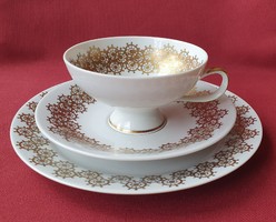 Német porcelán reggeliző szett kávés teás csésze csészealj kistányér arany mintával tányér