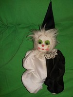 Pierot clown figure with an old porcelain head and a hard-stuffed peaked hat, 24 cm according to the pictures