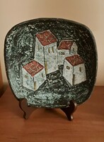 éva Bod: houses. Applied art ceramic bowl, including plate holder