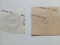 D202594 GOMBA KÖZSÉG    régi bélyegző-lenyomatok  2   db.   kb 1900-1950's