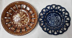 Marked glazed painted openwork ceramic plates or wall decorations in perfect condition in pairs
