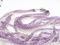 Amethyst 8-row necklace with silver fittings