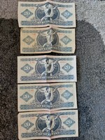 5 darab, 1980-as kiadású 20 Forintos bankjegy