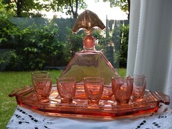 Art deco Czech huta glass liquor set from the 1930s!