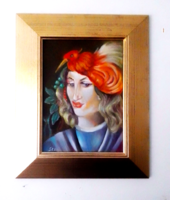 Portrait with bird hat / art deco / oil painting by Sándor Seres