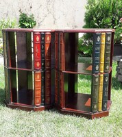 An interesting, special, book-decorated shelf and nightstand as a pair