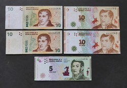 South America - Argentina 5 + 10 pesos banknotes 5 pcs