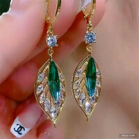 Elegant sparkling zirconia green leaf hoop earrings