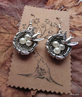 Tibetan silver cute bird's nest earrings.