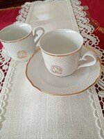 3 pieces of Hólloház porcelain: 2 coffee cups + 1 saucer / plate - douwe egberts